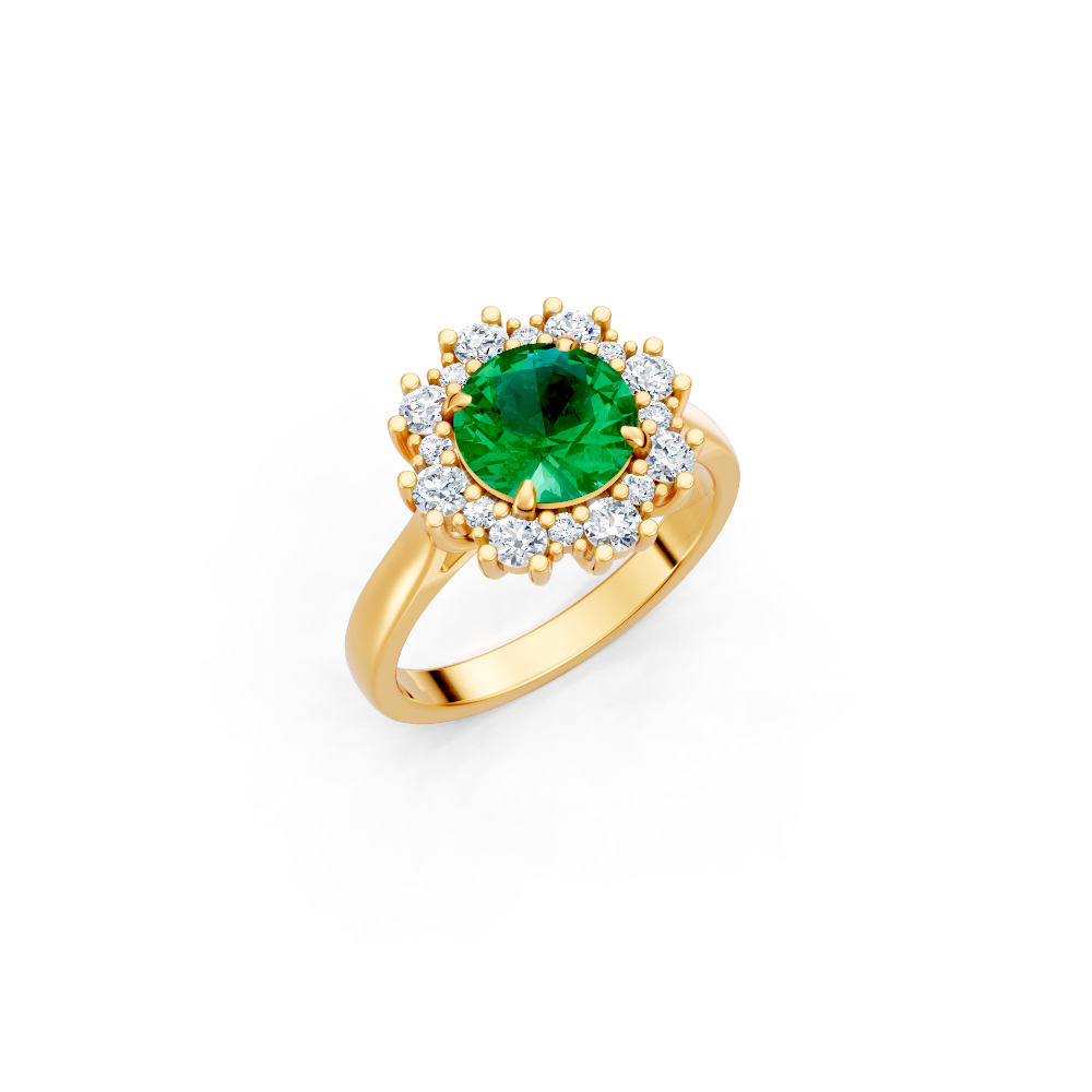 Colombian Emerald Sunburst Halo Ring