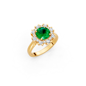 Colombian Emerald Sunburst Halo Ring