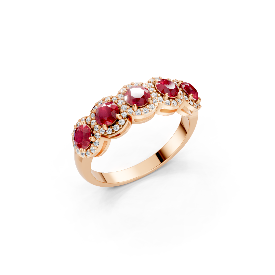 Ruby 5-Stone Halo Band Ring