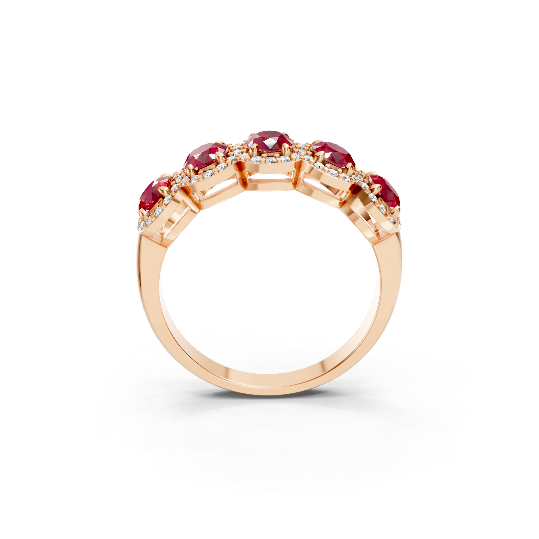 Ruby 5-Stone Halo Band Ring
