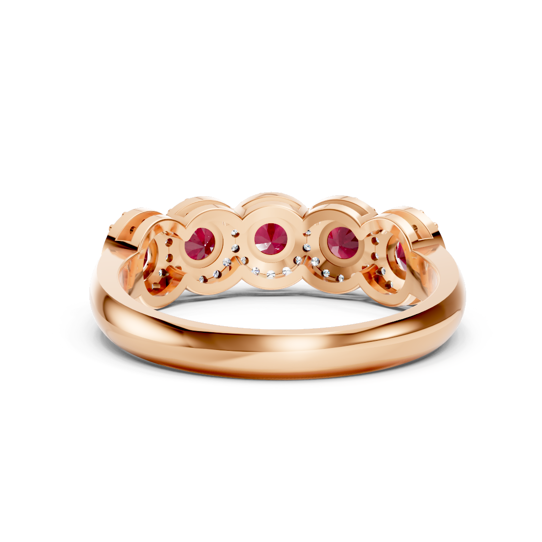 Ruby 5-Stone Halo Band Ring