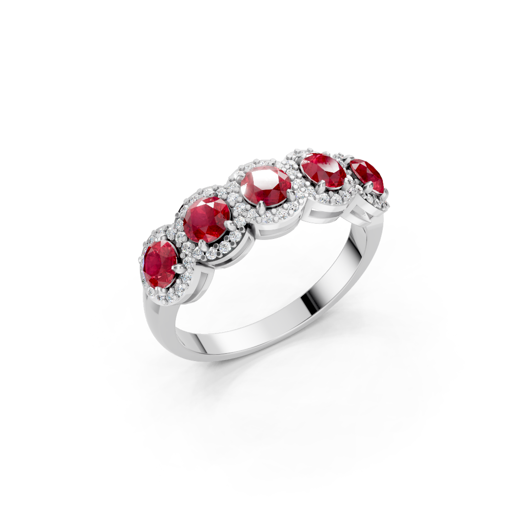 Ruby 5-Stone Halo Band Ring