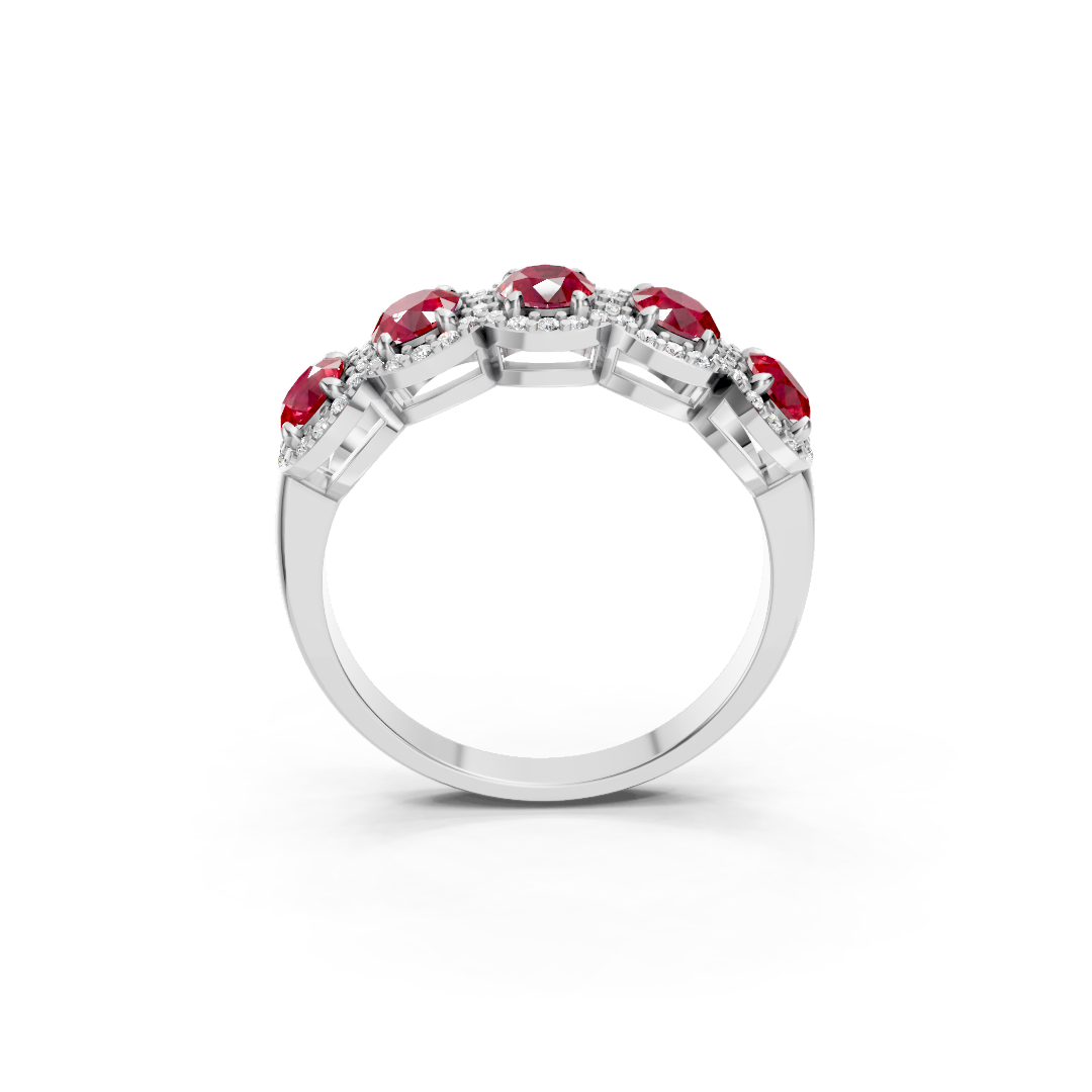 Ruby 5-Stone Halo Band Ring