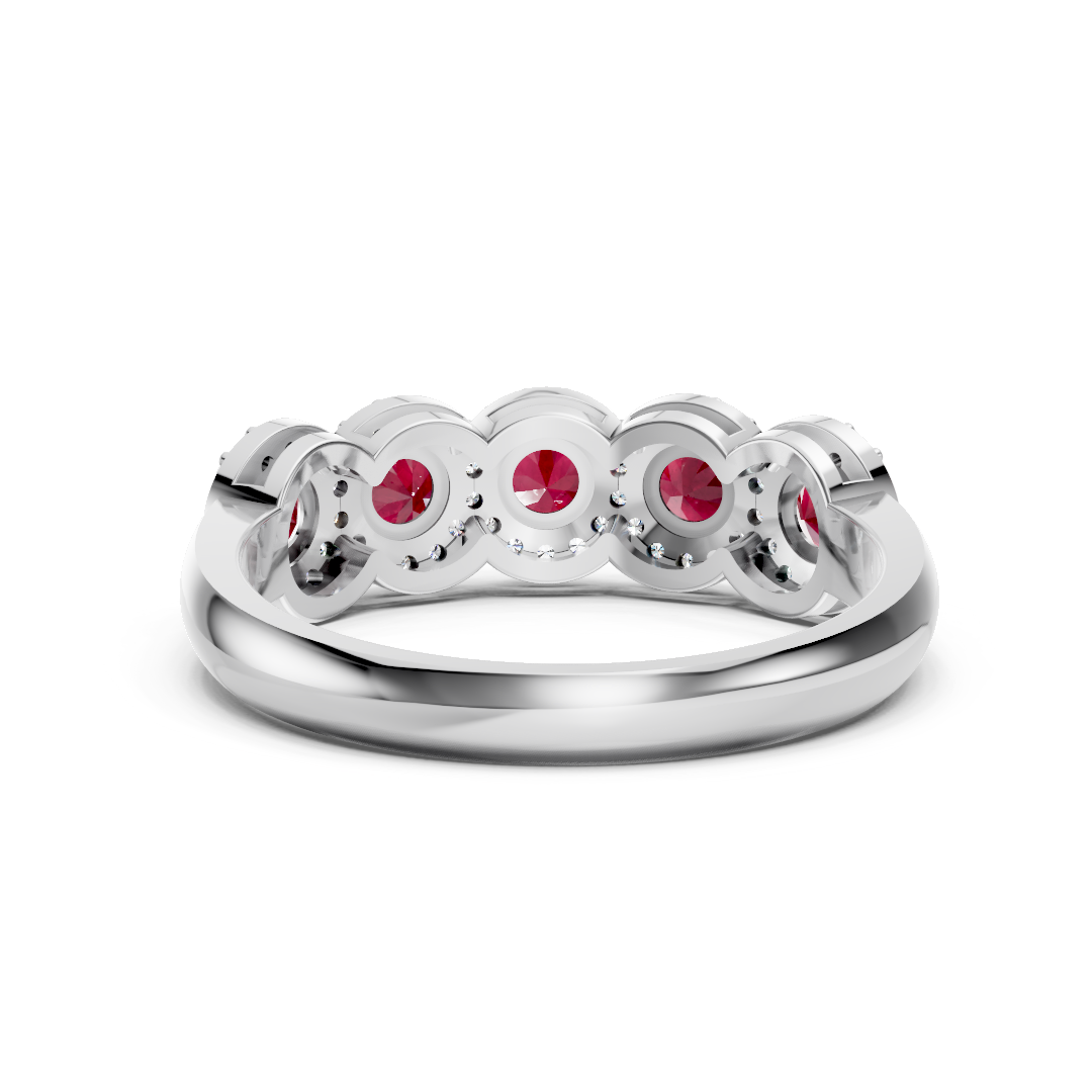 Ruby 5-Stone Halo Band Ring