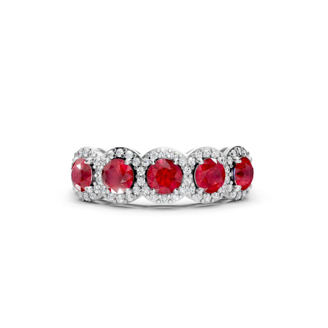 Ruby 5-Stone Halo Band Ring