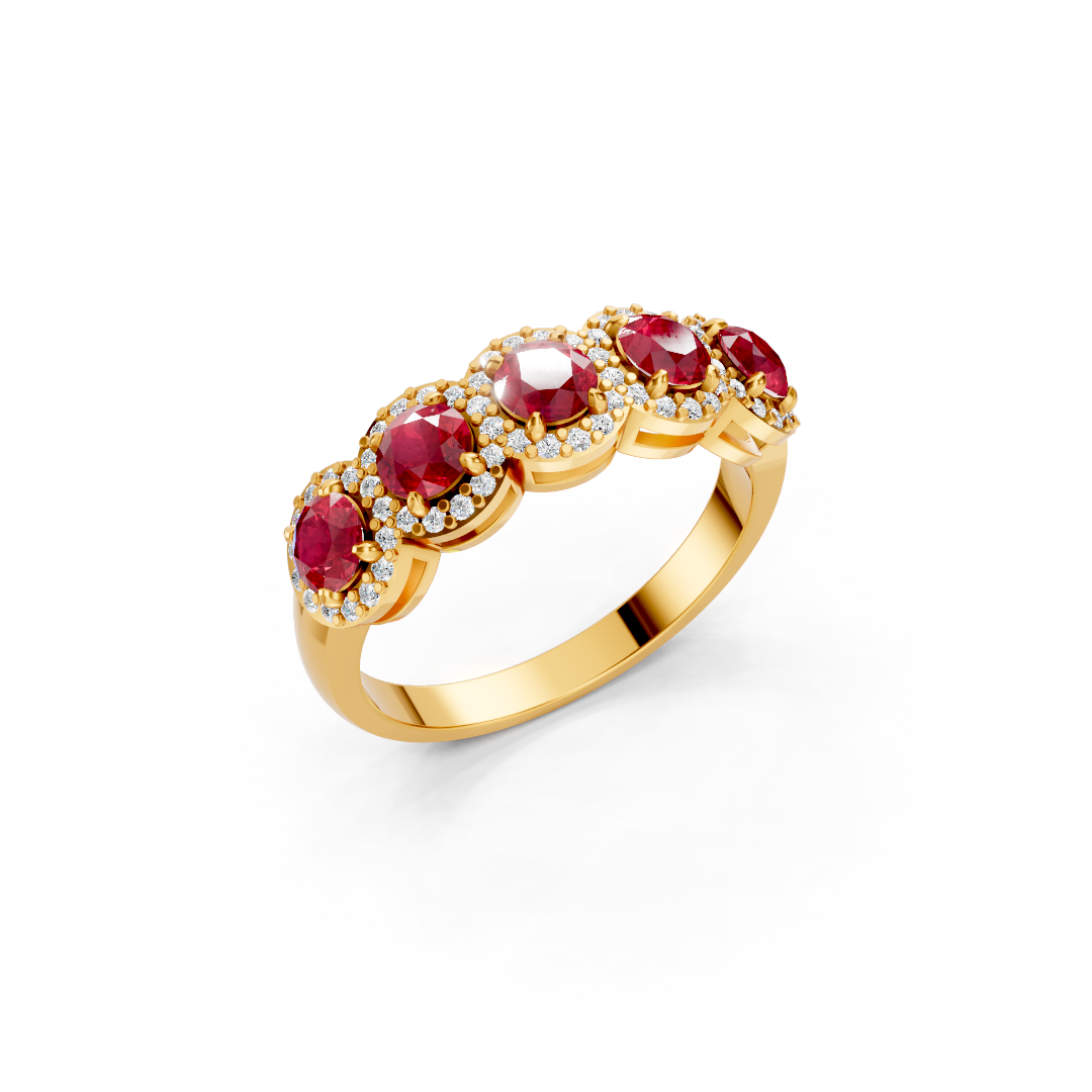 Ruby 5-Stone Halo Band Ring