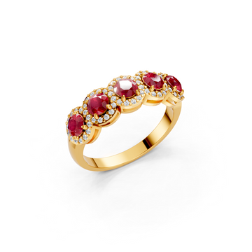 Ruby 5-Stone Halo Band Ring