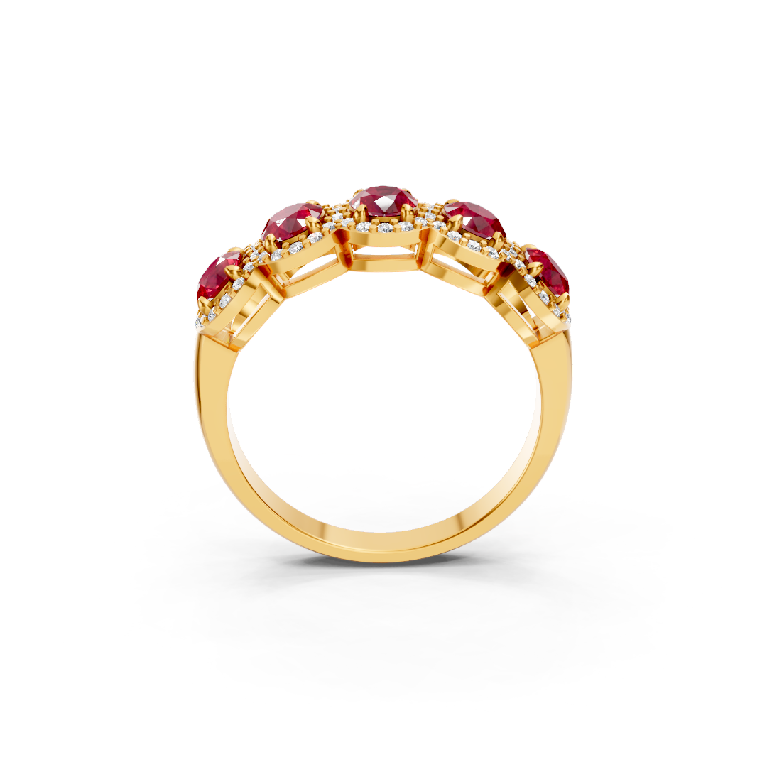 Ruby 5-Stone Halo Band Ring