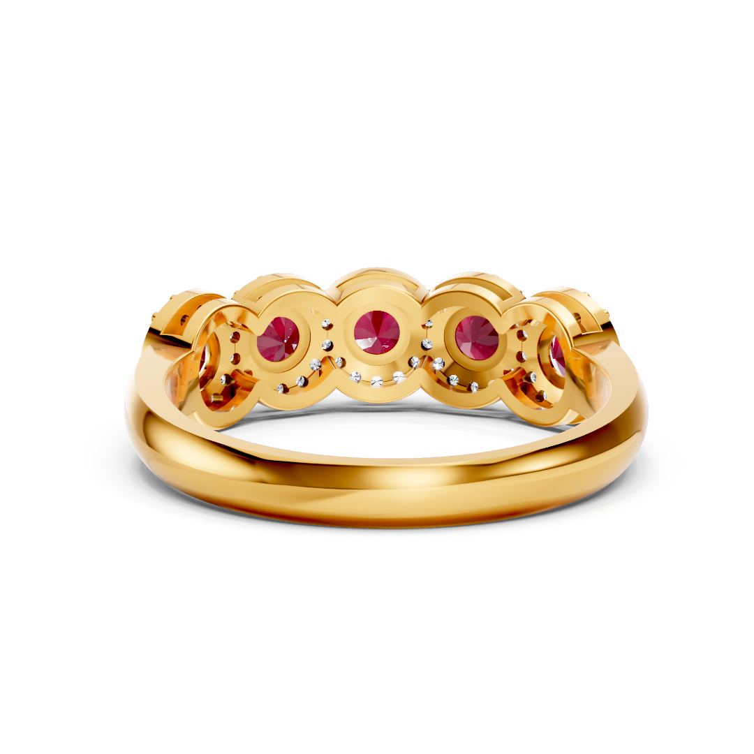 Ruby 5-Stone Halo Band Ring