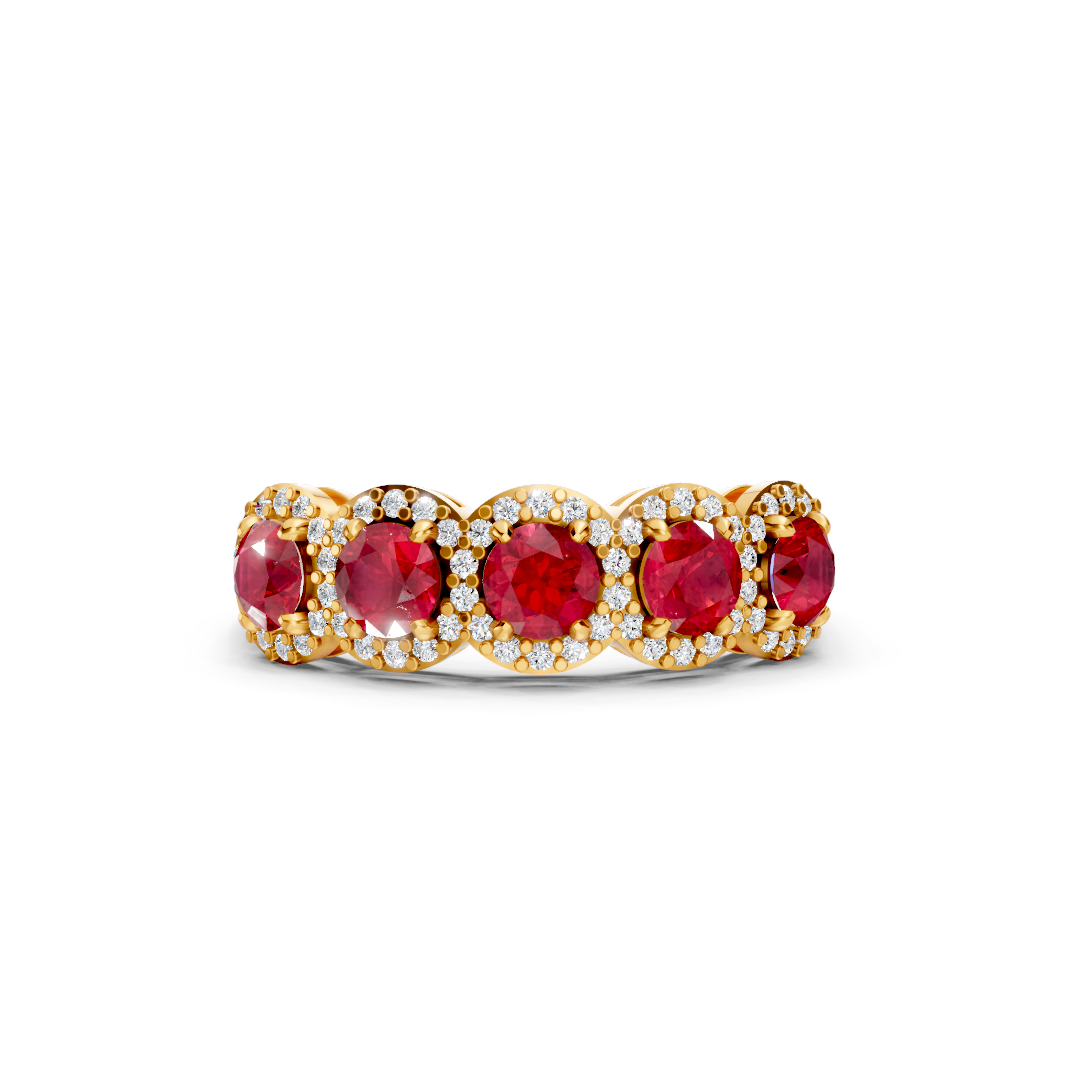 Ruby 5-Stone Halo Band Ring