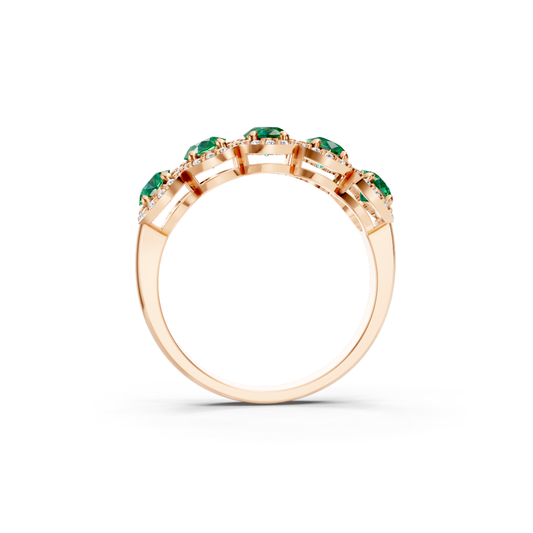 Colombian Emerald 5-Stone Halo Band Ring