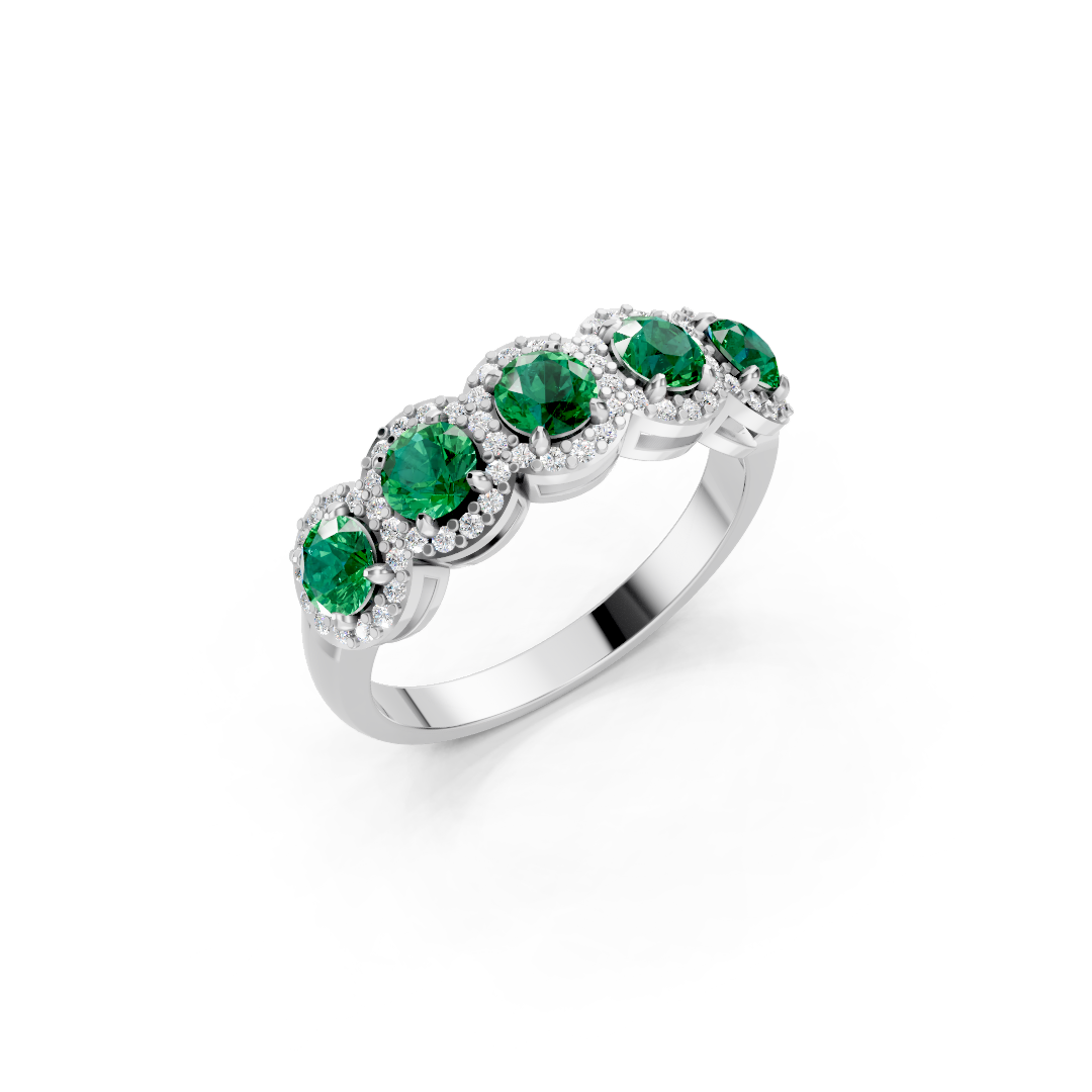 Colombian Emerald 5-Stone Halo Band Ring