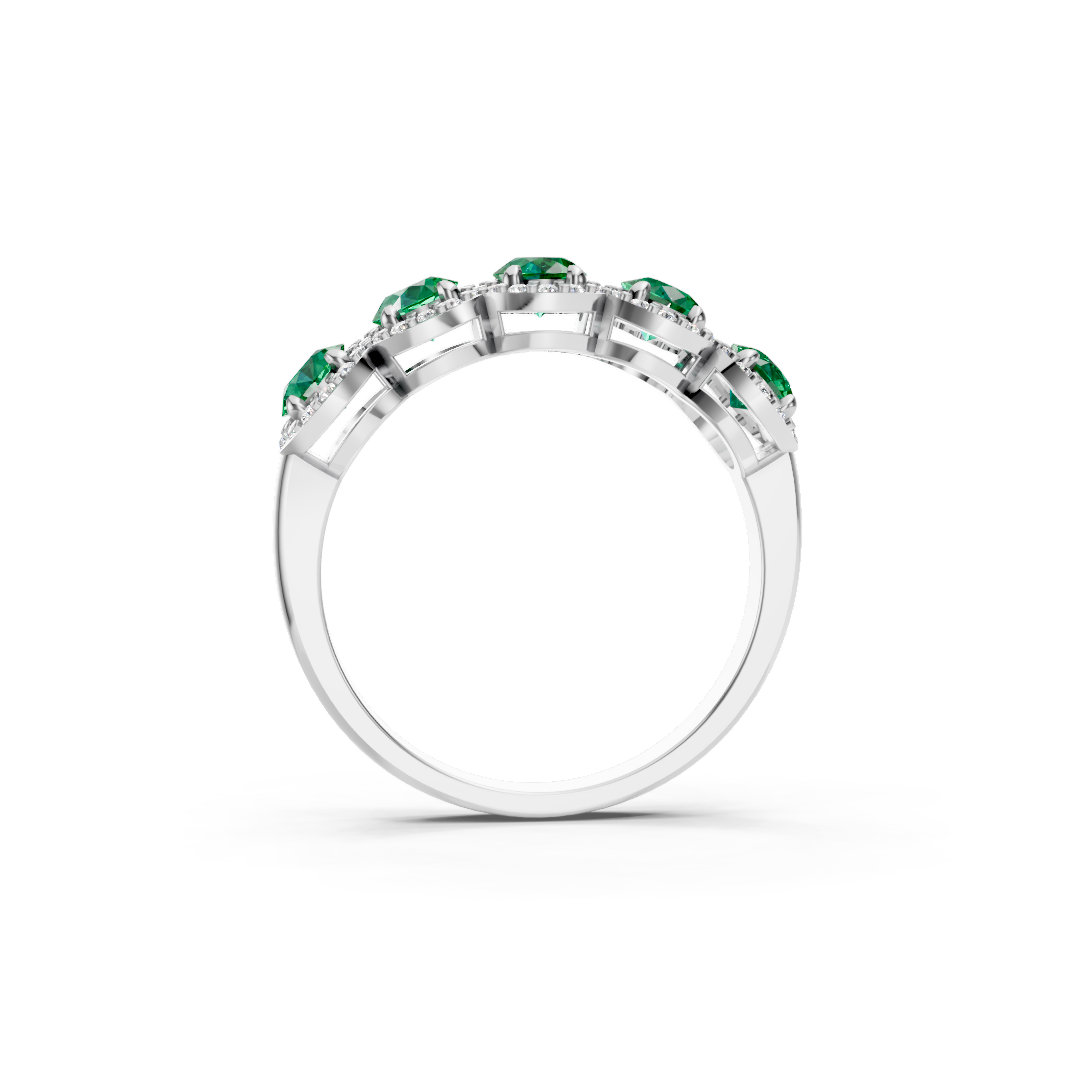 Colombian Emerald 5-Stone Halo Band Ring