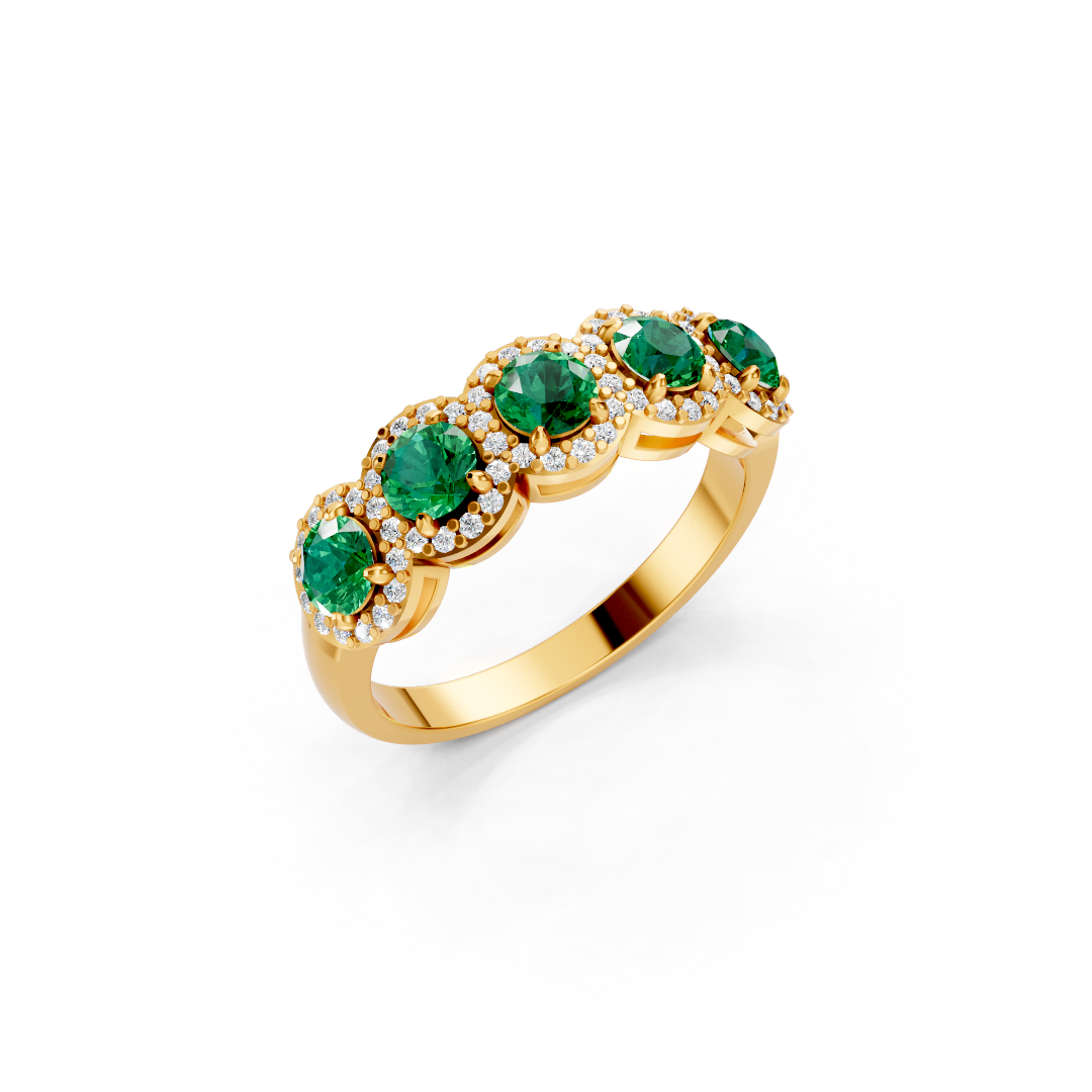 Colombian Emerald 5-Stone Halo Band Ring