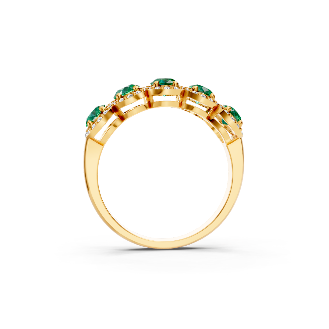 Colombian Emerald 5-Stone Halo Band Ring